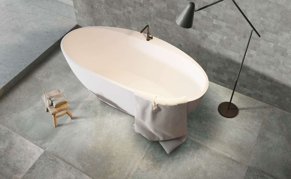 salle de bain carrelage gris imitation béton