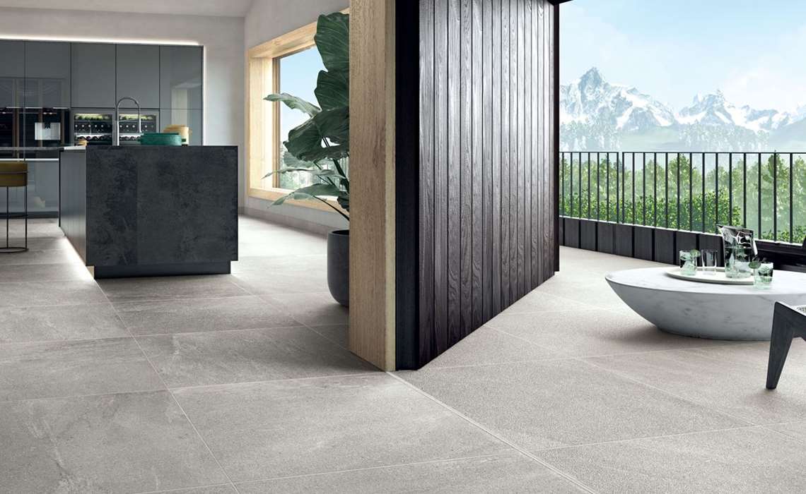 Carrelage sol gris imitation pierre 